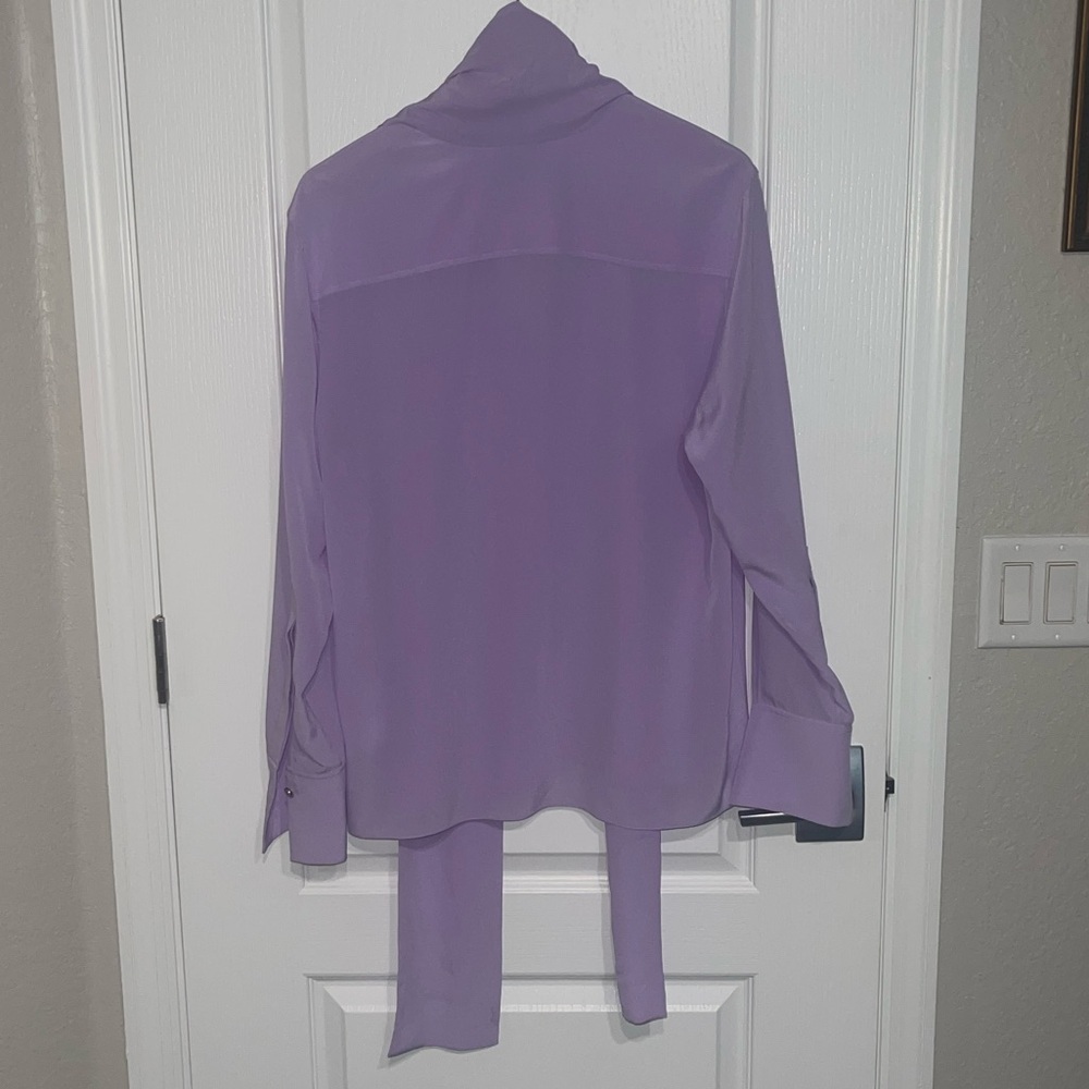 GIVENCHY Blouse in Mauve Purple Scarf Neck Bow Button Cuffs V Neck 100% Silk 38 - Picture 7 of 9